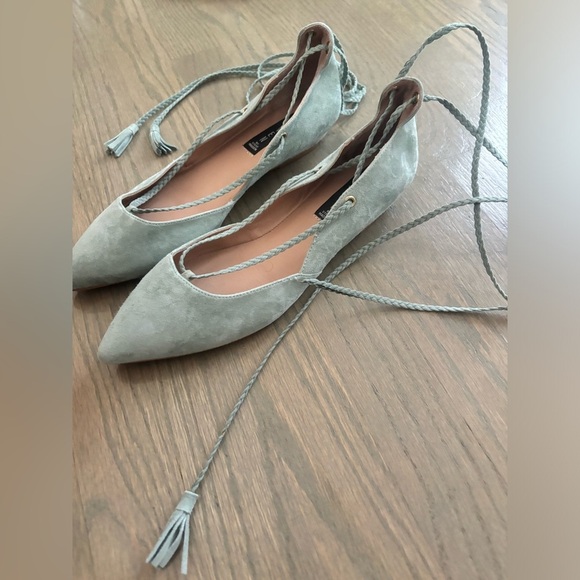 Steven Steve Madden Gennna Light Blue Pointed Toe Ballet Flat Lace Up Womens 9 - Picture 5 of 9